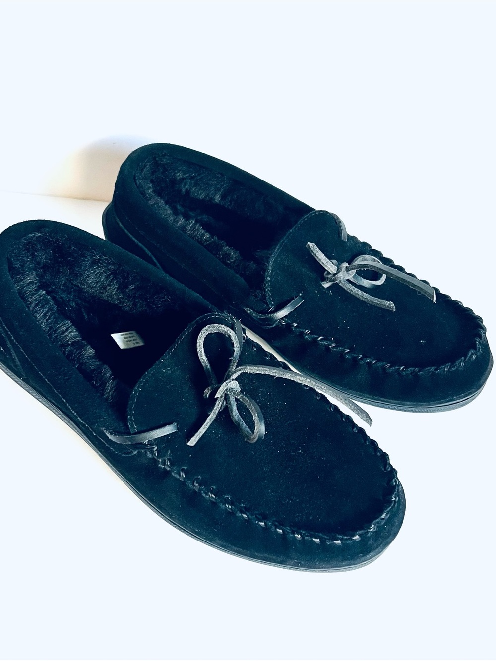 My Slippers Sz 10 Men's Black Suede Faux-Fur Lined Moccasin Slippers